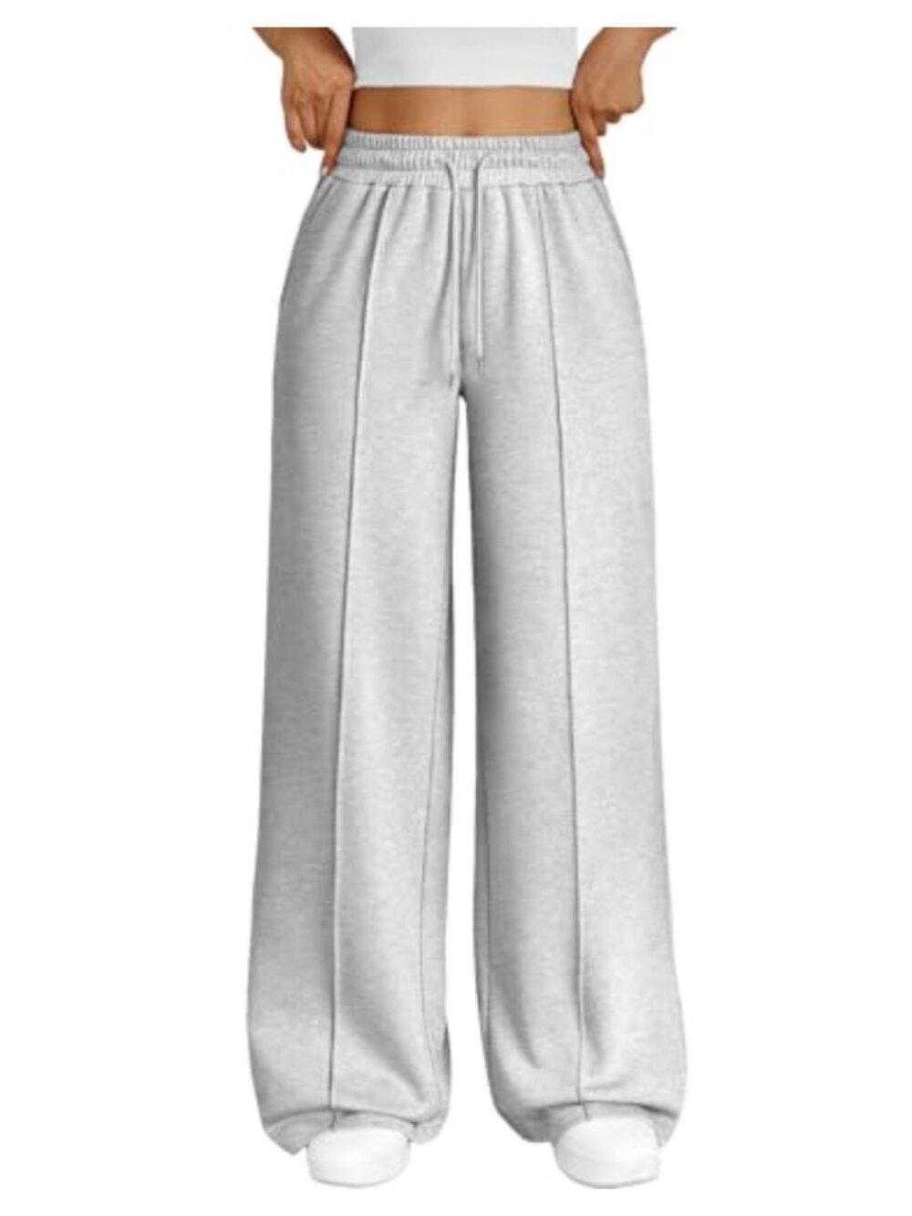 Wide Leg Sweatpants Polyester Cotton High Rise Drawstring Pockets